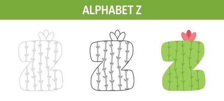 feuille de travail de traçage et de coloriage de l'alphabet z pour les enfants vecteur