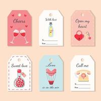 ensemble d'étiquettes cadeaux saint valentin. étiquettes romantiques avec des citations d'amour. saint valentin, mariage, mariage, anniversaire, amour, concept romantique. vecteur