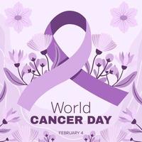 journée mondiale de sensibilisation au cancer le 4 février. ruban lilas ou violet symbole du cancer avec élément floral. modèle carré de soins de santé de campagne d'arrêt du cancer pour les médias sociaux ou le site Web vecteur