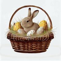 panier festif avec lapin mignon et oeufs orthodoxes de pâques sur fond clair - vecteur