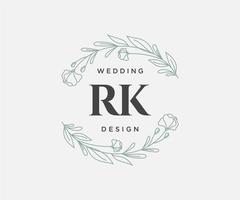 collection de logos de monogramme de mariage lettre initiales rk, modèles minimalistes et floraux modernes dessinés à la main pour cartes d'invitation, réservez la date, identité élégante pour restaurant, boutique, café en image vectorielle vecteur