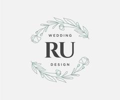 collection de logos de monogramme de mariage lettre initiales ru, modèles minimalistes et floraux modernes dessinés à la main pour cartes d'invitation, réservez la date, identité élégante pour restaurant, boutique, café en image vectorielle vecteur