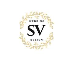 sv initiales lettre mariage monogramme logos collection, modèles minimalistes et floraux modernes dessinés à la main pour cartes d'invitation, réservez la date, identité élégante pour restaurant, boutique, café en image vectorielle vecteur