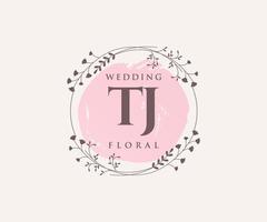 tj initiales lettre modèle de logos de monogramme de mariage, modèles minimalistes et floraux modernes dessinés à la main pour cartes d'invitation, réservez la date, identité élégante. vecteur