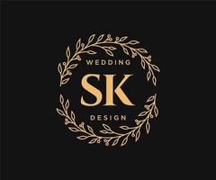 sk initiales lettre mariage monogramme logos collection, modèles minimalistes et floraux modernes dessinés à la main pour cartes d'invitation, réservez la date, identité élégante pour restaurant, boutique, café en image vectorielle vecteur