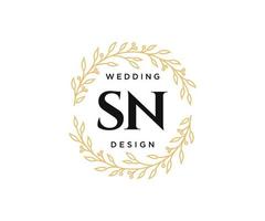 sn initiales lettre mariage monogramme logos collection, modèles minimalistes et floraux modernes dessinés à la main pour cartes d'invitation, réservez la date, identité élégante pour restaurant, boutique, café en image vectorielle vecteur