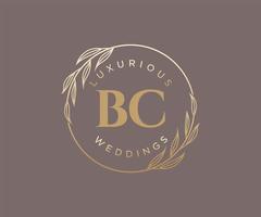 bc initiales lettre mariage monogramme logos modèle, modèles minimalistes et floraux modernes dessinés à la main pour cartes d'invitation, réservez la date, identité élégante. vecteur