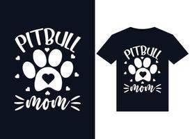 illustrations de maman pitbull pour la conception de t-shirts prêts à imprimer vecteur