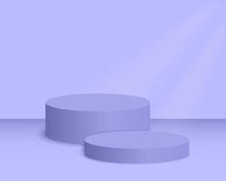 podiums violets ronds. maquette de piédestal vide dans des couleurs très tendance pour la présentation du produit. plate-forme de vitrine cylindrique propre vecteur