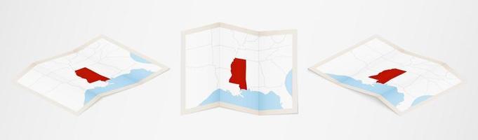 carte pliée du mississippi en trois versions différentes. vecteur