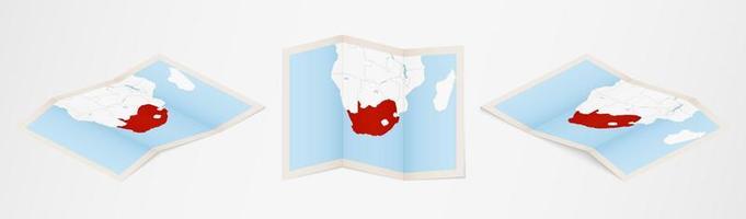 carte pliée de l'afrique du sud en trois versions différentes. vecteur