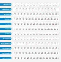 calendrier horizontal à une ligne 2023, modèle de calendrier à une ligne pour votre conception. vecteur