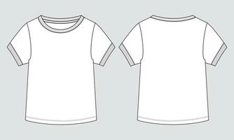 tee shirt de base modèle de dessin plat de mode technique globale. conception de t-shirt à manches courtes plat vierge pour les enfants. illustration d'art vectoriel vue avant et arrière.