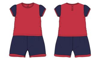 t-shirt tops et shorts robe design mode technique croquis plat modèle d'illustration vectorielle pour les enfants. vecteur