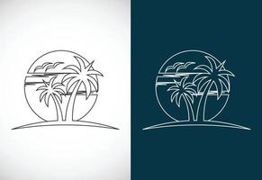 illustration vectorielle de conception de logo d'art de ligne de plage tropicale unique moderne simple vecteur