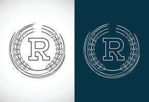 lettre initiale r avec couronne de blé. concept de conception de logo de culture de blé biologique. logo agricole. vecteur