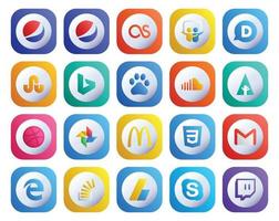20 pack d'icônes de médias sociaux, y compris mail gmail sound css photo vecteur