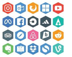 pack de 20 icônes de médias sociaux, y compris safari tripadvisor facebook forrst driver vecteur
