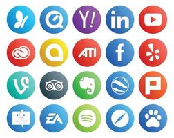 pack de 20 icônes de médias sociaux, y compris evernote tripadvisor cc vine facebook vecteur