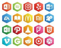 pack de 20 icônes de médias sociaux, y compris les médias foursquare ibooks vlc excel vecteur