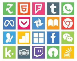 pack de 20 icônes de médias sociaux, y compris kik wechat photo facebook google analytics vecteur