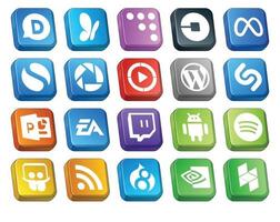 pack de 20 icônes de médias sociaux, y compris ea powerpoint simple shazam wordpress vecteur