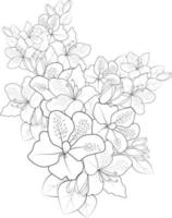 ensemble d'une fleur d'azalée stylisée décorative isolée sur fond blanc. illustration vectorielle très détaillée, style griffonnage et zentangle, conception de tatouage, pages à colorier et livre pour adultes vecteur