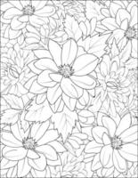 motif floral vectorielle continue. illustration vectorielle d'un beau fond botanique, dahlia de nénuphar botanique, illustration de motif floral pour livre ou page de coloriage, art de croquis de fleur de dahlia. vecteur