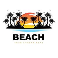 logo de cocotier et de plage, conception de paysage de nature océanique, vecteur de plante d'icône de plage