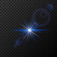une étoile bleue et brillante clignote avec des rayons lumineux. flou rayonnant avec effet d'éblouissement. vecteur