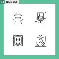 ligne d'interface mobile ensemble de 4 pictogrammes de barbecue cuisson vacances iv nourriture éléments de conception vectoriels modifiables vecteur