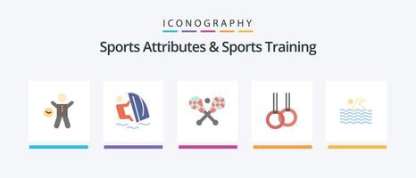 attributs sportifs et pack d'icônes plat 5 d'entraînement sportif, y compris l'activité. gymnastique. vent. sportif. coller. conception d'icônes créatives vecteur