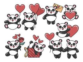 illustration de dessin animé panda saint valentin vecteur