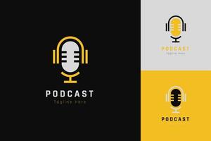 ensemble de modèle de conception de vecteur de logo de microphone de podcast avec un style de couleur différent