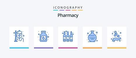 pack d'icônes bleu pharmacie 5, y compris médicament. volumétrique. ampoule. pharmacie. ballon. conception d'icônes créatives vecteur