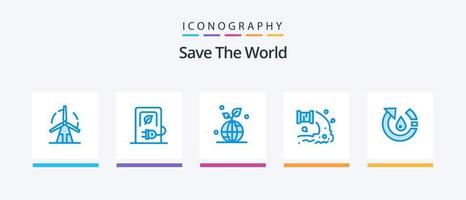 sauvez le pack d'icônes bleues du monde 5, y compris les eaux usées. usine. gares. monde. planète. conception d'icônes créatives vecteur