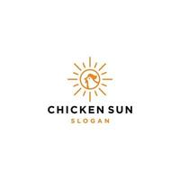 icône de logo de poulet et de soleil, logo de coq de restauration rapide avec illustration d'icône de ligne de lever ou de coucher du soleil vecteur