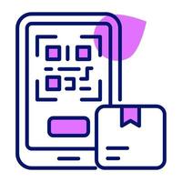 code qr à l'intérieur du mobile avec emballage, icône de numérisation de code qr vecteur