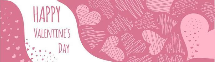 vente de la saint valentin. bannière ou affiche avec de nombreux coeurs roses. illustration vectorielle dessinés à la main, eps10. vecteur