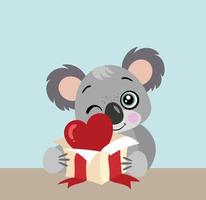 carte avec koala mignon ouvrant une boîte coeur surprise vecteur