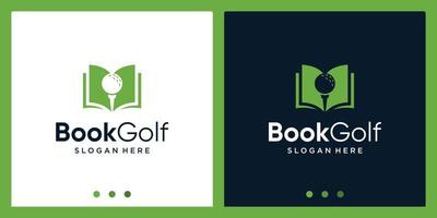 inspiration de conception de logo de livre ouvert avec logo de conception de golf. vecteur premium