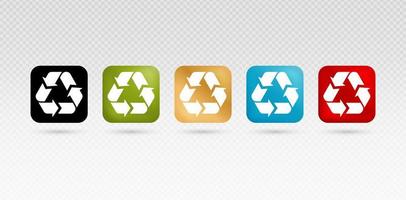 illustration d'icônes de recyclage rectangles coins arrondis conception de cinq modèles avec arrière-plans isolés ou découpe pour les emballages étiquette produits société ou entreprise, conceptions d'interface utilisateur, collages, ponts