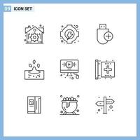 aperçu de l'interface mobile ensemble de 9 pictogrammes d'appareils vidéo en ligne pluie d'eau éléments de conception vectoriels modifiables vecteur