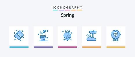 pack d'icônes printemps bleu 5 comprenant ram. plante. fraise. maturité. croissance. conception d'icônes créatives vecteur