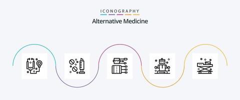 Pack d'icônes de la ligne 5 de médecine alternative, y compris le médecin. bien-être. acupuncture. relaxant. spa vecteur