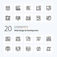 20 pack d'icônes de ligne de conception et de développement web comme signet de préférence de service de paramètres de conception vecteur
