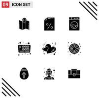 pack d'icônes vectorielles stock de 9 signes et symboles de ligne pour l'amour coeur impôt jeu amusant éléments de conception vectoriels modifiables vecteur