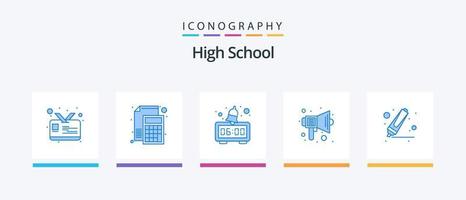 pack d'icônes bleu lycée 5 comprenant un surligneur. orateur. alarme. du son. éducation. conception d'icônes créatives vecteur