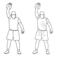 croquis athlète haltérophile ascenseur kettlebell, poids. musculation. contour de la silhouette de la figure du sport vecteur