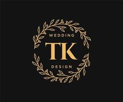 tk initiales lettre mariage monogramme logos collection, modèles minimalistes et floraux modernes dessinés à la main pour cartes d'invitation, réservez la date, identité élégante pour restaurant, boutique, café en image vectorielle vecteur